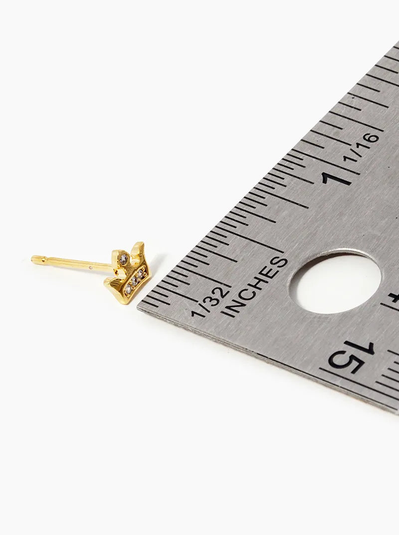 18k Gold Dipped CZ Pave Crown Stud Earrings