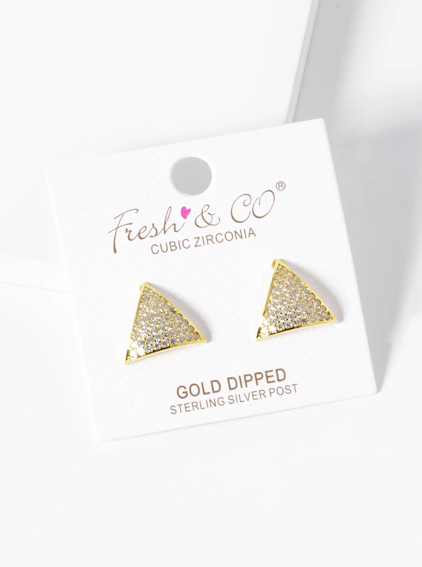 18k Gold Dipped CZ Pave Curved Triangle Stud Earrings