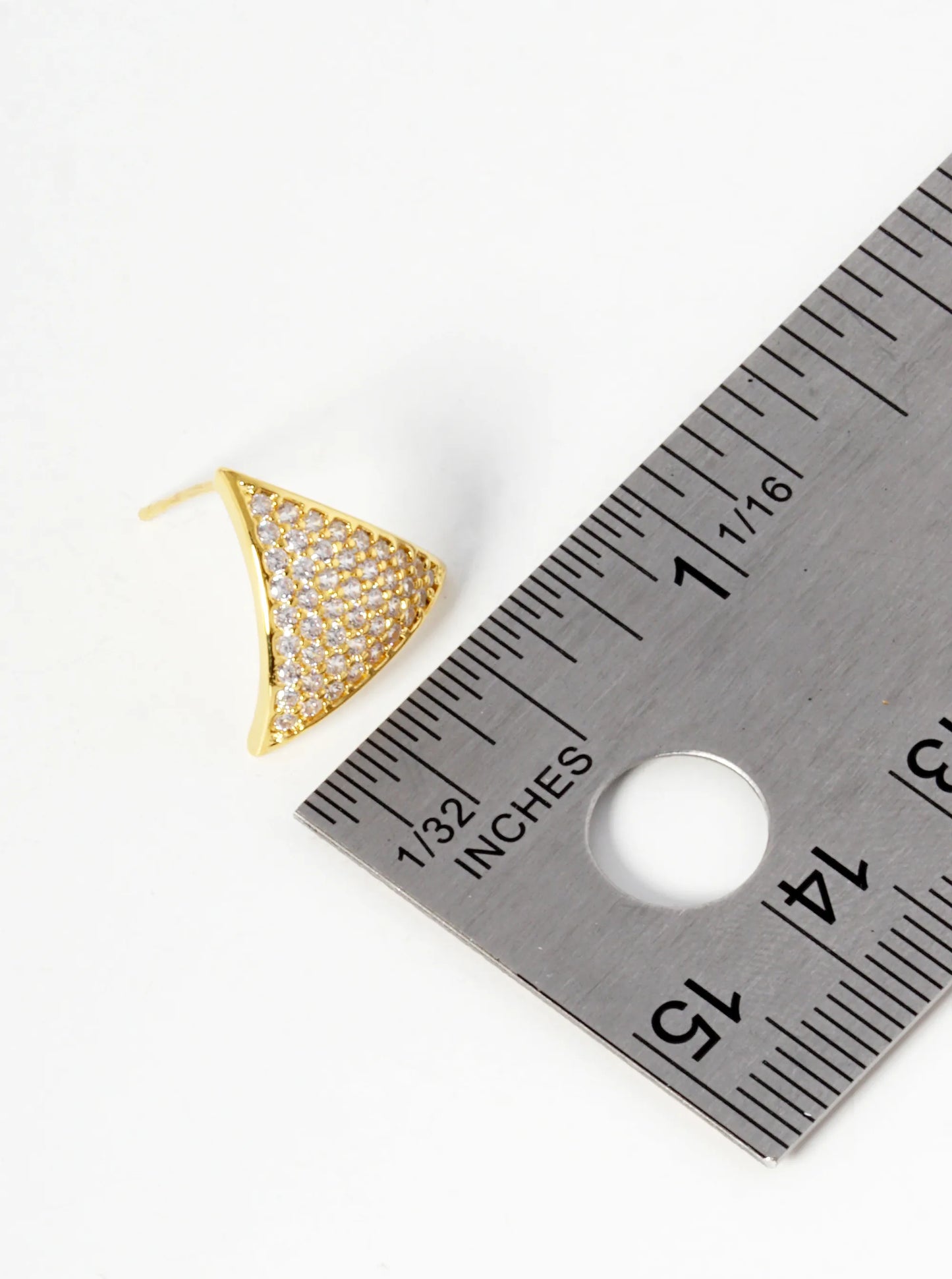 18k Gold Dipped CZ Pave Curved Triangle Stud Earrings