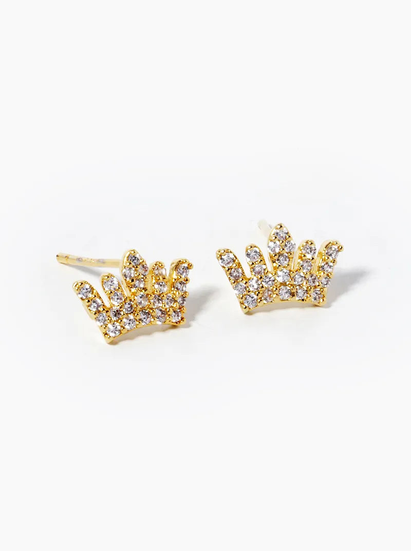 18k Gold Dipped CZ Pave Dainty Crown Stud Earrings