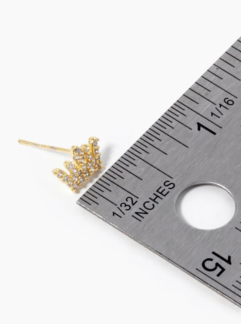 18k Gold Dipped CZ Pave Dainty Crown Stud Earrings