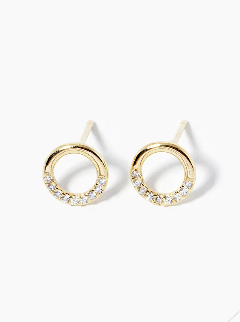 18k Gold Dipped CZ Pave Delicate Circle Post Stud Earrings