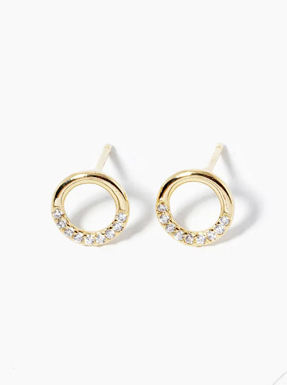18k Gold Dipped CZ Pave Delicate Circle Post Stud Earrings