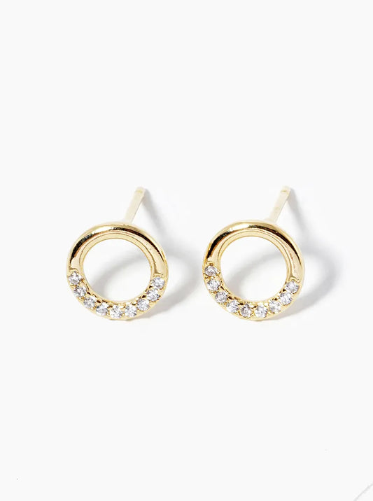 18k Gold Dipped CZ Pave Delicate Circle Post Stud Earrings