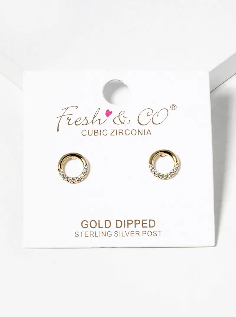 18k Gold Dipped CZ Pave Delicate Circle Post Stud Earrings