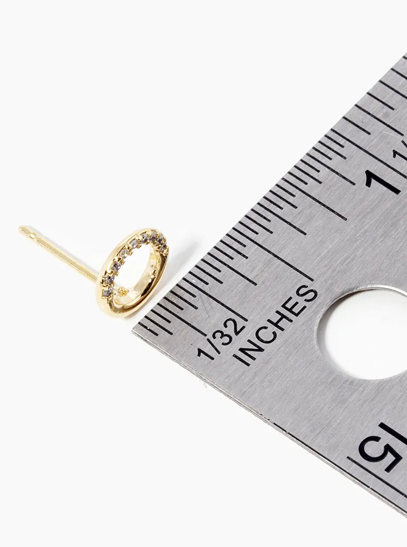 18k Gold Dipped CZ Pave Delicate Circle Post Stud Earrings