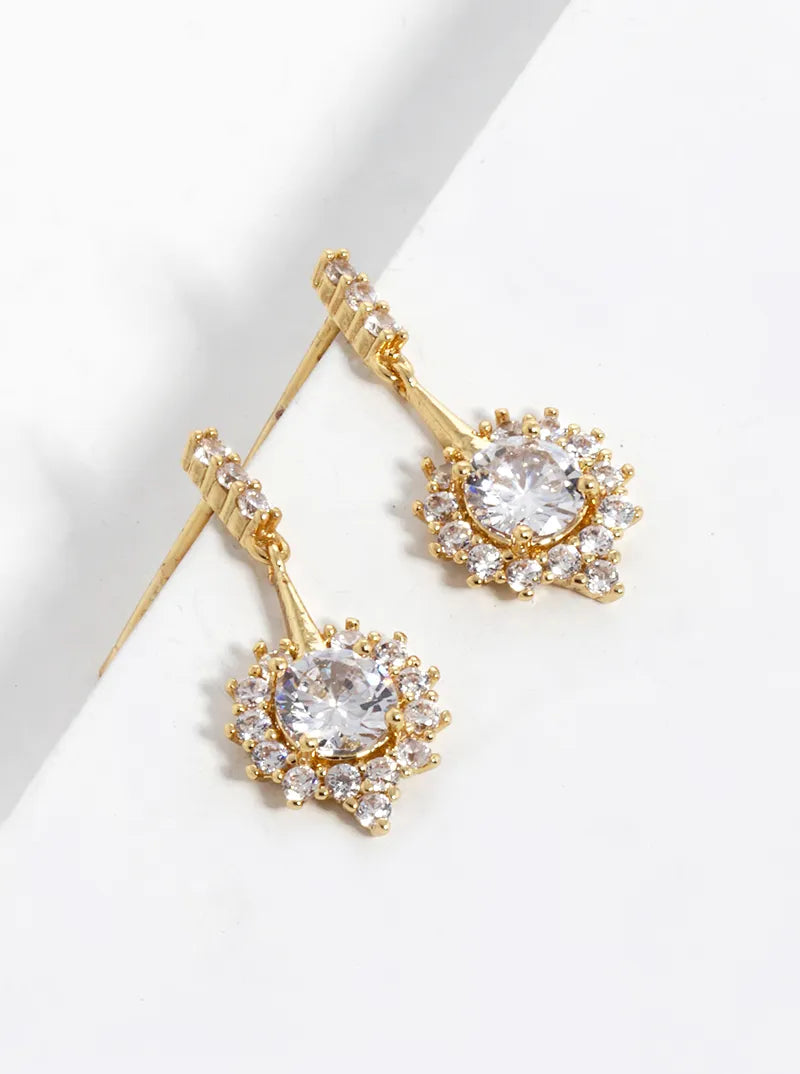 18k Gold Dipped CZ Pave Delicate Dangle Post Earrings