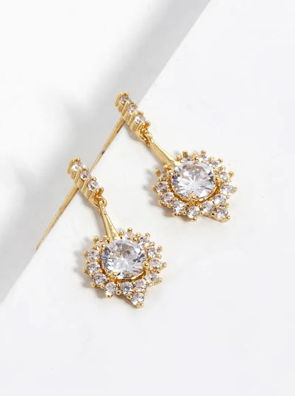 18k Gold Dipped CZ Pave Delicate Dangle Post Earrings