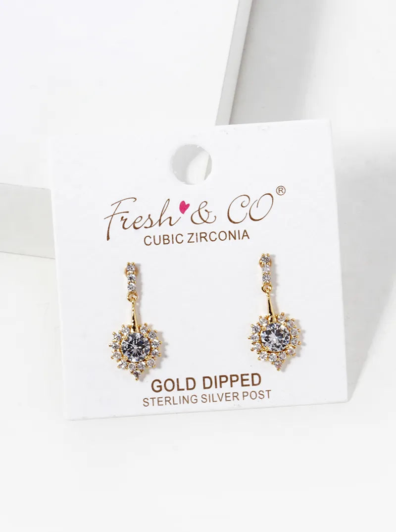 18k Gold Dipped CZ Pave Delicate Dangle Post Earrings