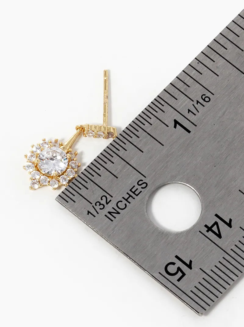 18k Gold Dipped CZ Pave Delicate Dangle Post Earrings