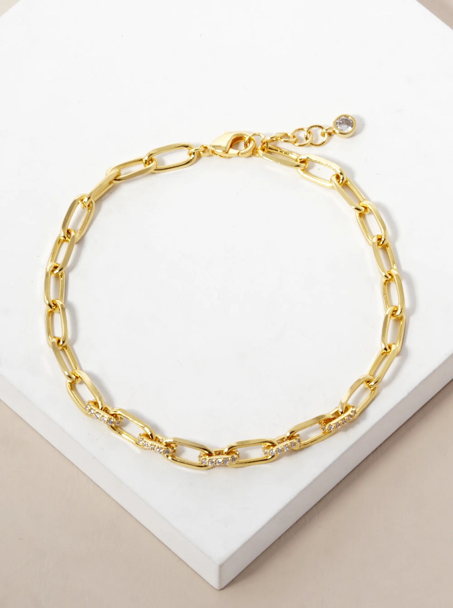 18k Gold Dipped CZ Pave Delicate Link Chain Bracelet