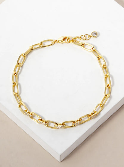 18k Gold Dipped CZ Pave Delicate Link Chain Bracelet