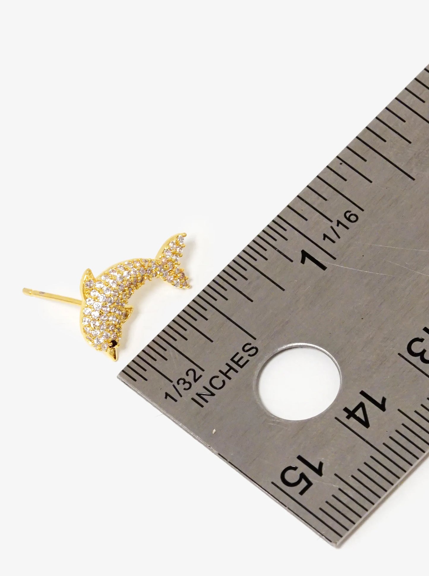 18k Gold Dipped CZ Pave Dolphin Stud Earrings