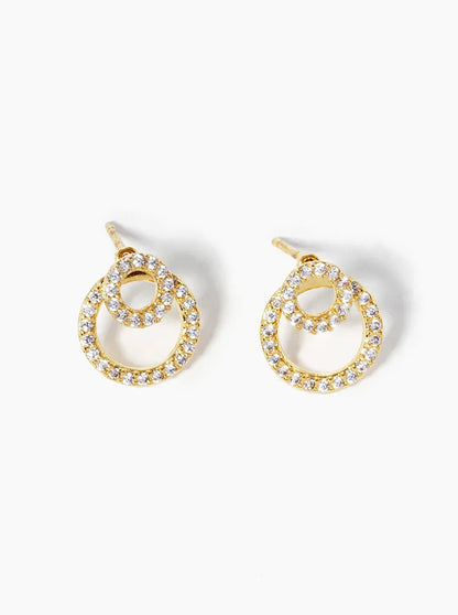 18k Gold Dipped CZ Pave Double Circle Post Stud Earrings
