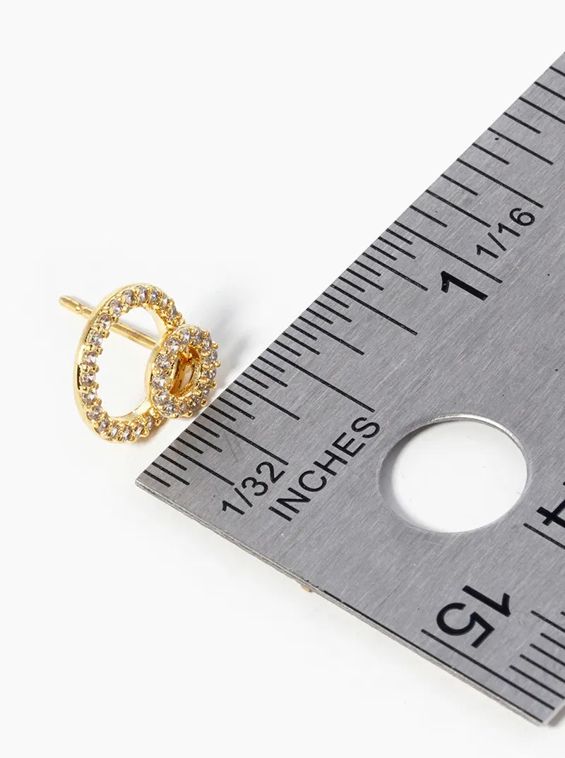 18k Gold Dipped CZ Pave Double Circle Post Stud Earrings