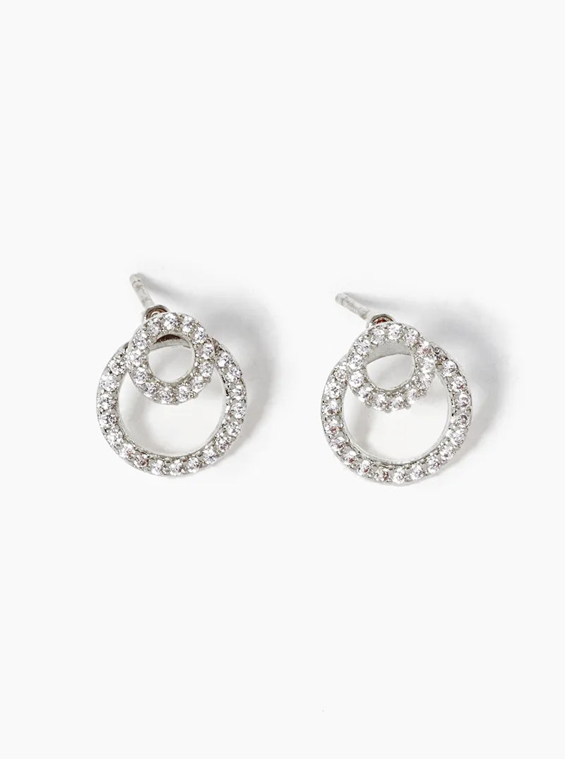 18k Gold Dipped CZ Pave Double Circle Post Stud Earrings