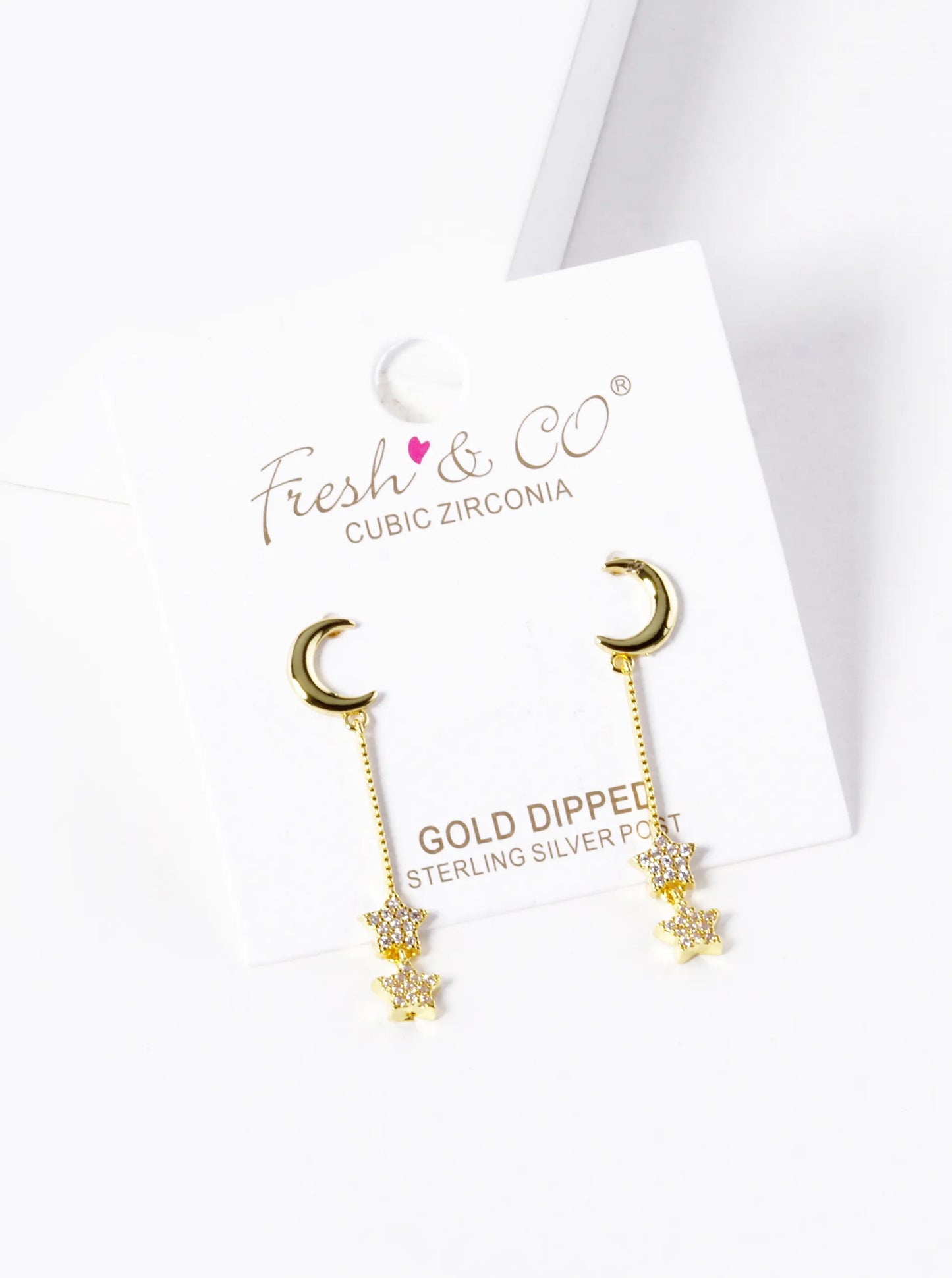 18k Gold Dipped CZ Pave Double Star Drop Celestial Earrings