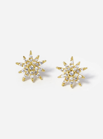 18k Gold Dipped CZ Pave Double Star Stud Earrings