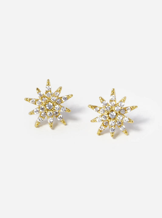 18k Gold Dipped CZ Pave Double Star Stud Earrings
