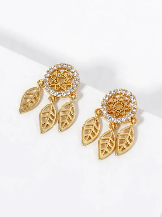 18k Gold Dipped CZ Pave Dreamcatcher Stud Earrings