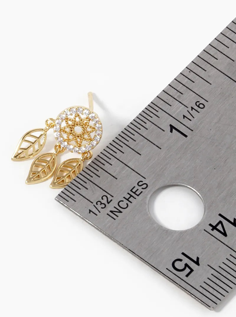 18k Gold Dipped CZ Pave Dreamcatcher Stud Earrings