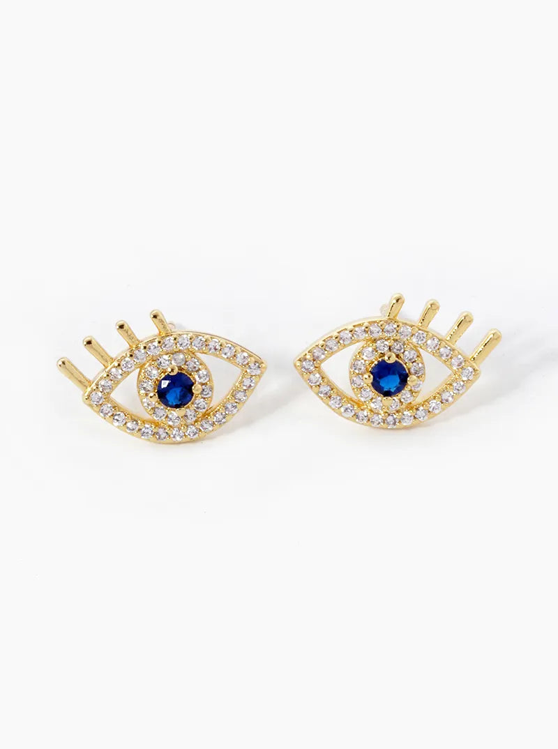 18k Gold Dipped CZ Pave Evil Eye Stud Earrings