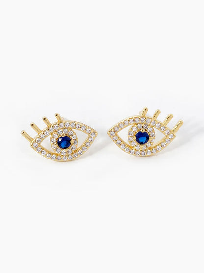 18k Gold Dipped CZ Pave Evil Eye Stud Earrings