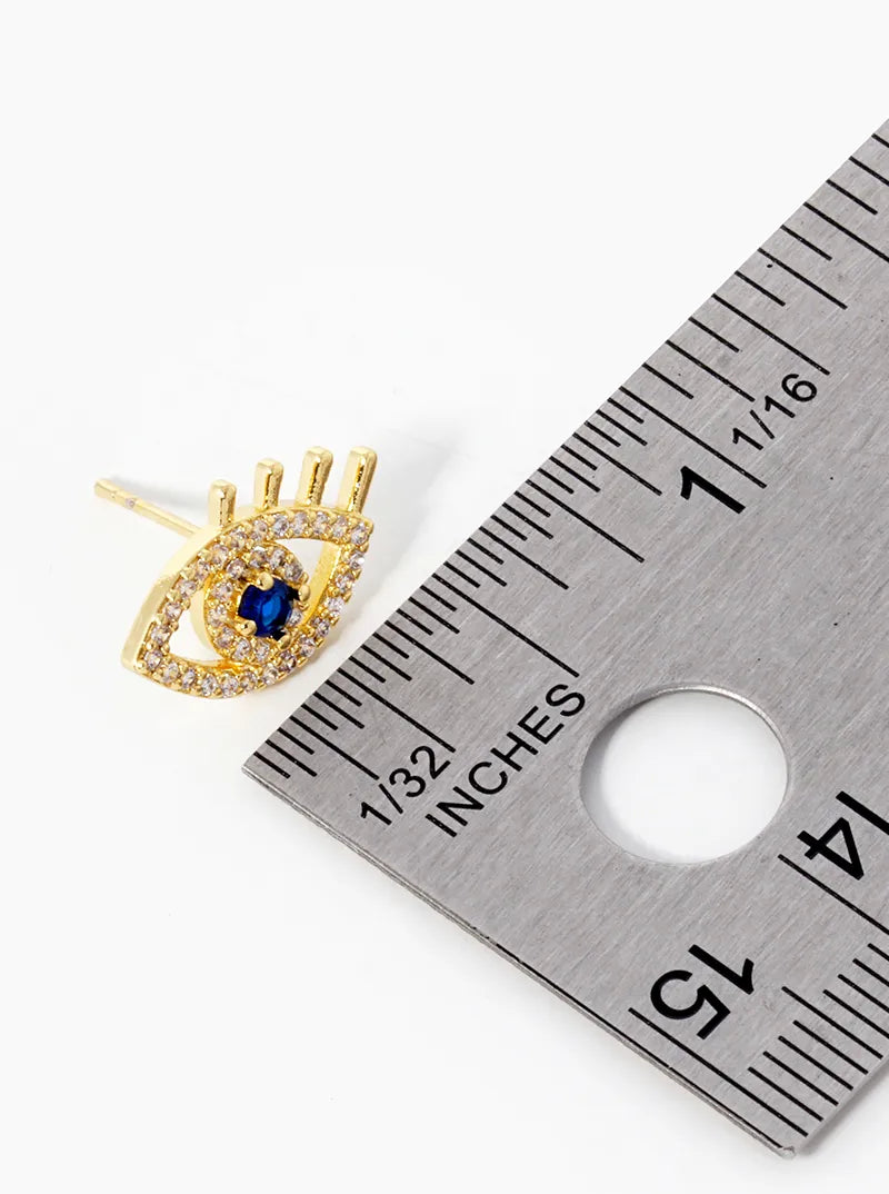 18k Gold Dipped CZ Pave Evil Eye Stud Earrings