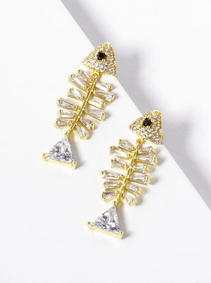 18k Gold Dipped CZ Pave Fishbone Earrings