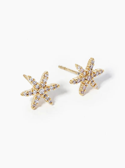 18k Gold Dipped CZ Pave Flower Post Stud Earrings