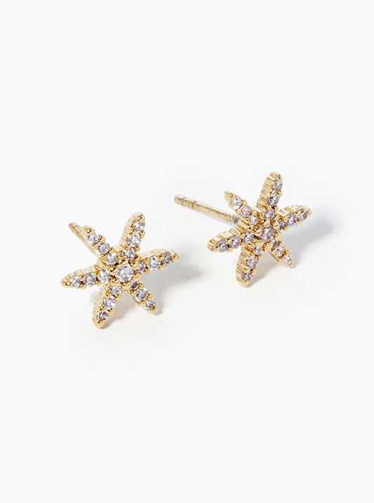 18k Gold Dipped CZ Pave Flower Post Stud Earrings