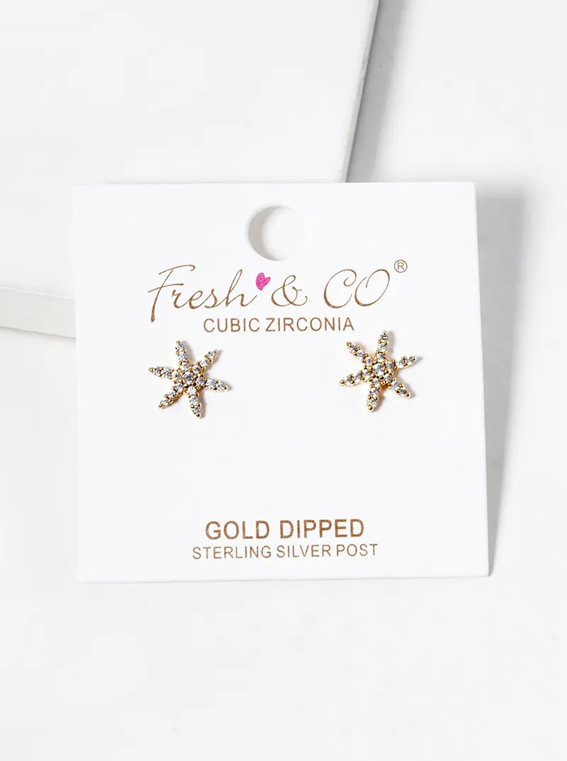 18k Gold Dipped CZ Pave Flower Post Stud Earrings