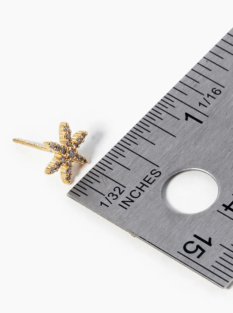 18k Gold Dipped CZ Pave Flower Post Stud Earrings