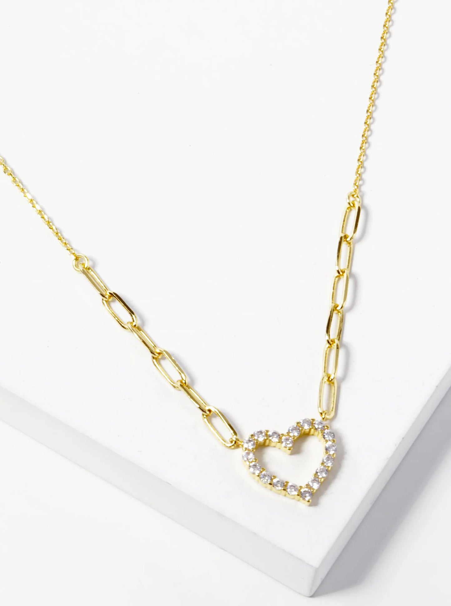 18k Gold Dipped CZ Pave Heart Pendant Necklace