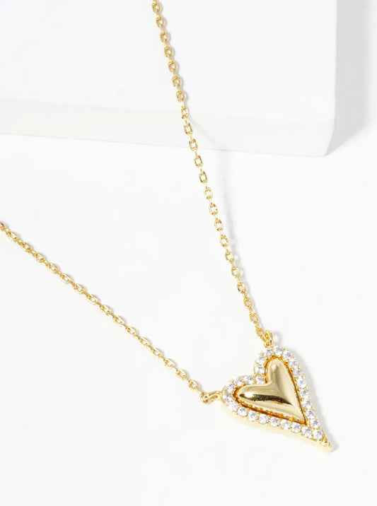 18k Gold Dipped CZ Pave Heart Pendant Necklace