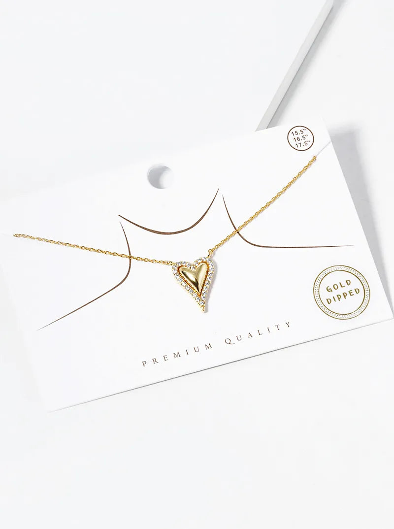 18k Gold Dipped CZ Pave Heart Pendant Necklace