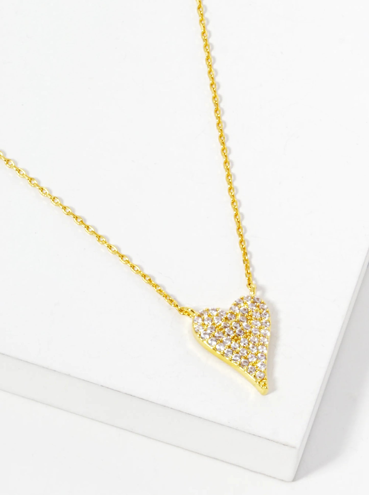 18k Gold Dipped CZ Pave Heart Pendant Necklace