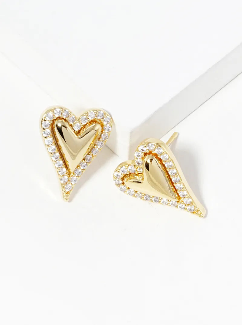18k Gold Dipped CZ Pave Heart Post Stud Earrings