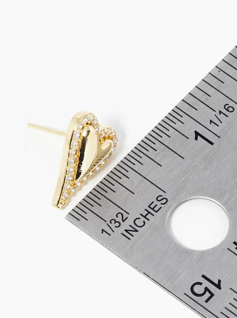 18k Gold Dipped CZ Pave Heart Post Stud Earrings