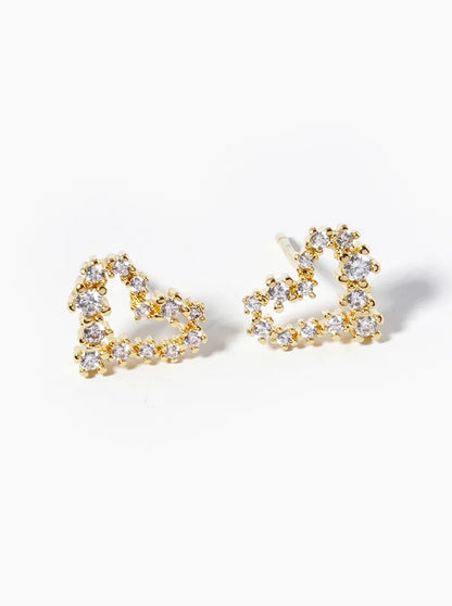 18k Gold Dipped CZ Pave Heart Post Stud Earrings
