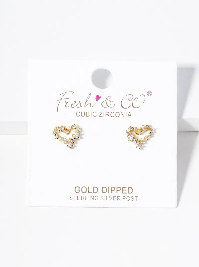 18k Gold Dipped CZ Pave Heart Post Stud Earrings