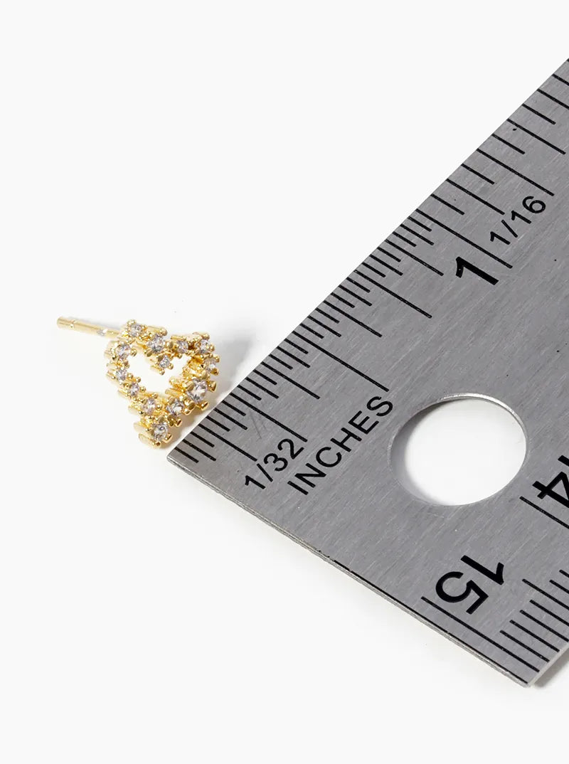 18k Gold Dipped CZ Pave Heart Post Stud Earrings