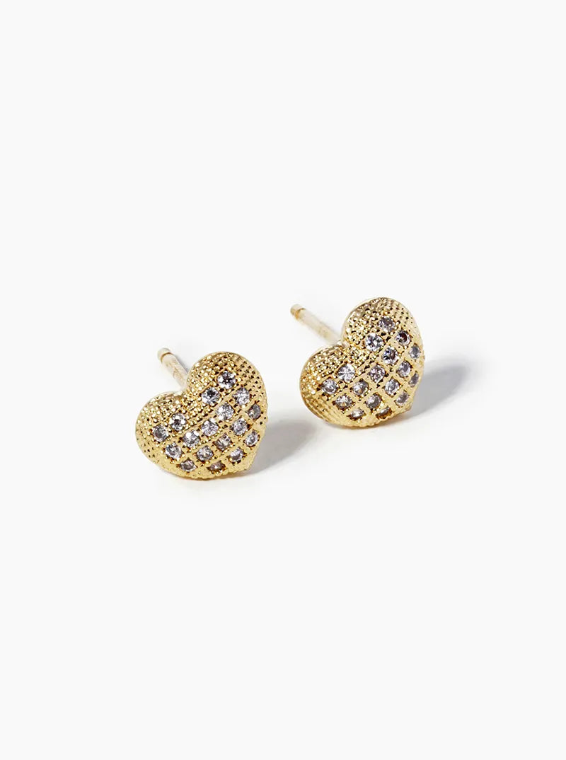 18k Gold Dipped CZ Pave Heart Post Stud Earrings