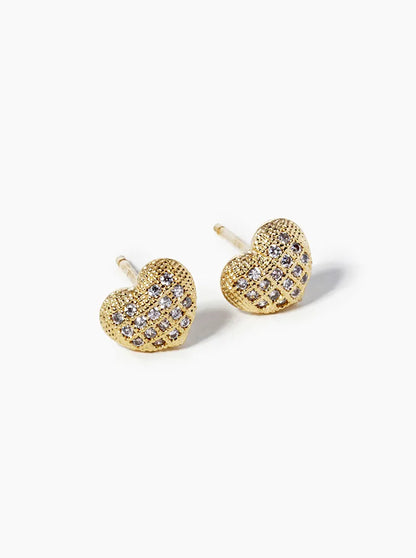 18k Gold Dipped CZ Pave Heart Post Stud Earrings