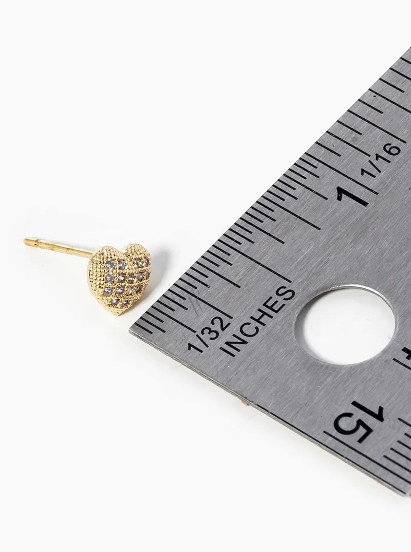 18k Gold Dipped CZ Pave Heart Post Stud Earrings