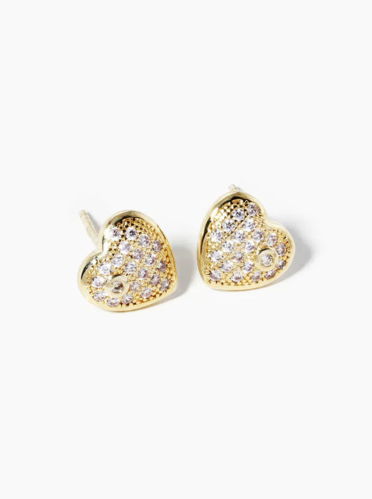 18k Gold Dipped CZ Pave Heart Post Stud Earrings
