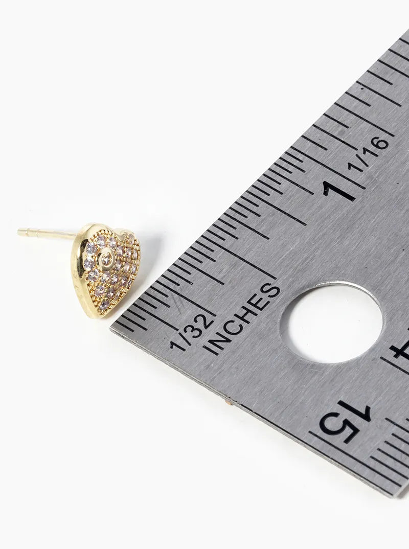 18k Gold Dipped CZ Pave Heart Post Stud Earrings