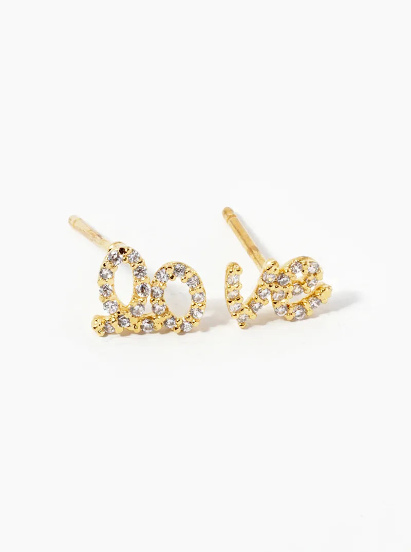 18k Gold Dipped CZ Pave Italic Love Stud Earrings