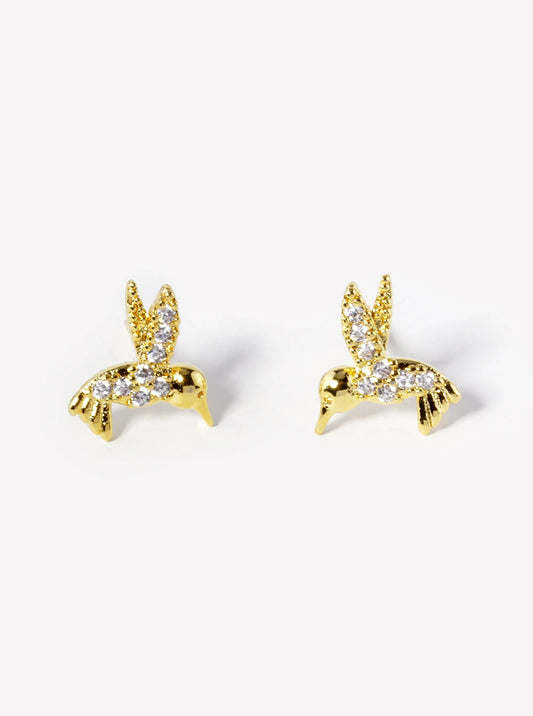 18k Gold Dipped CZ Pave Kingfisher Bird Stud Earrings