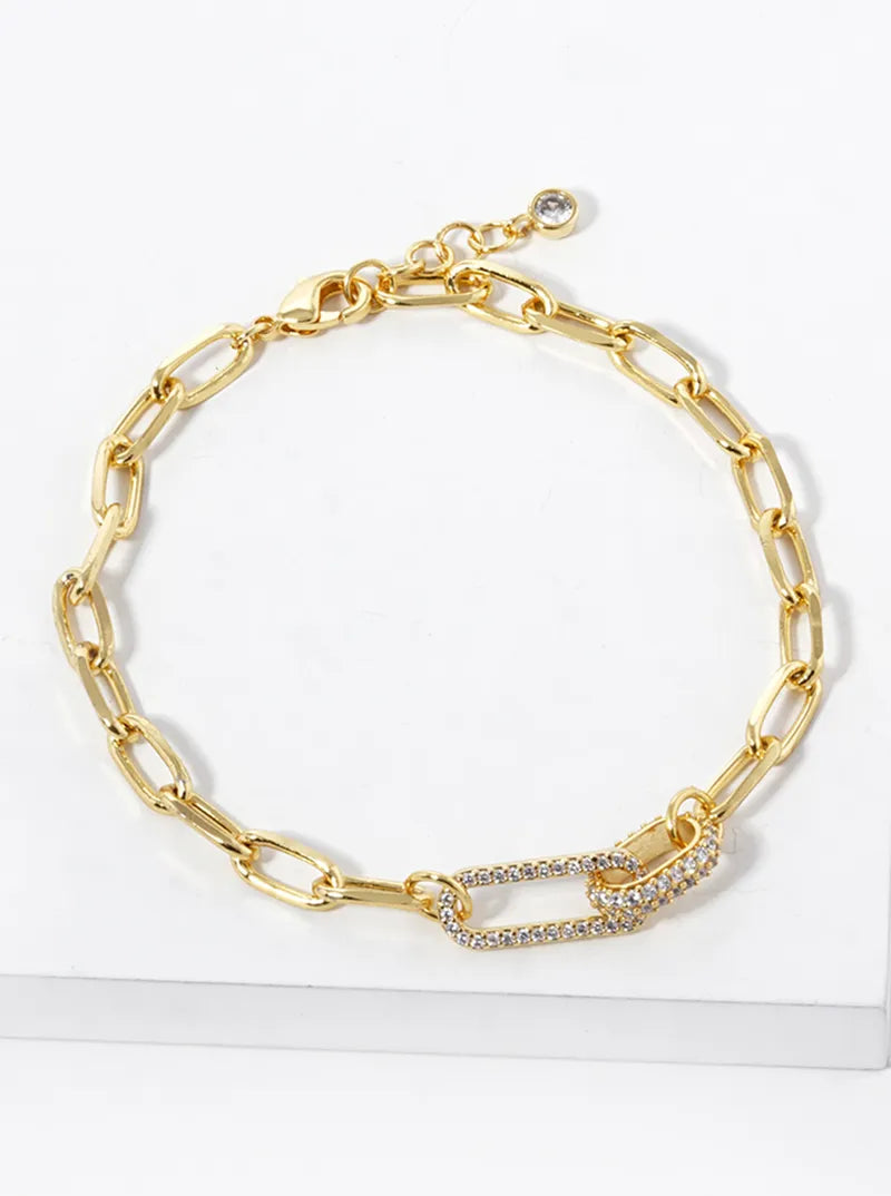 White Gold Dipped CZ Pave Link Chain Bracelet
